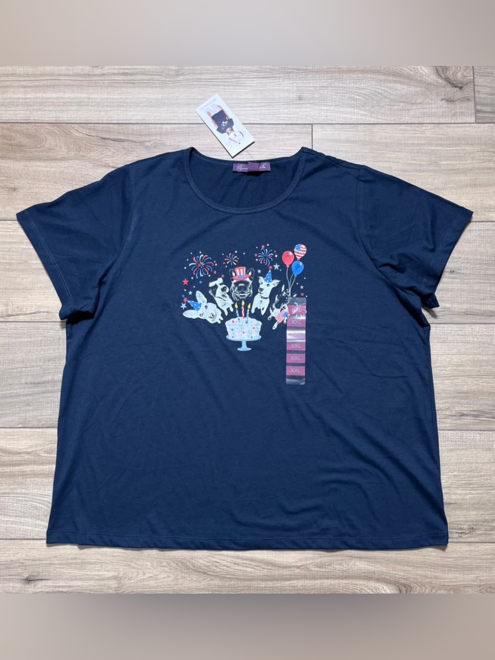 Gloria Vanderbilt Women’s Dog Graphic Americana Tee Navy Blue Size XXL